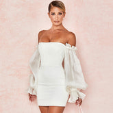 Süßes Schulterfreies, Figurbetontes Party-Minikleid mit Puffärmeln - Weiß